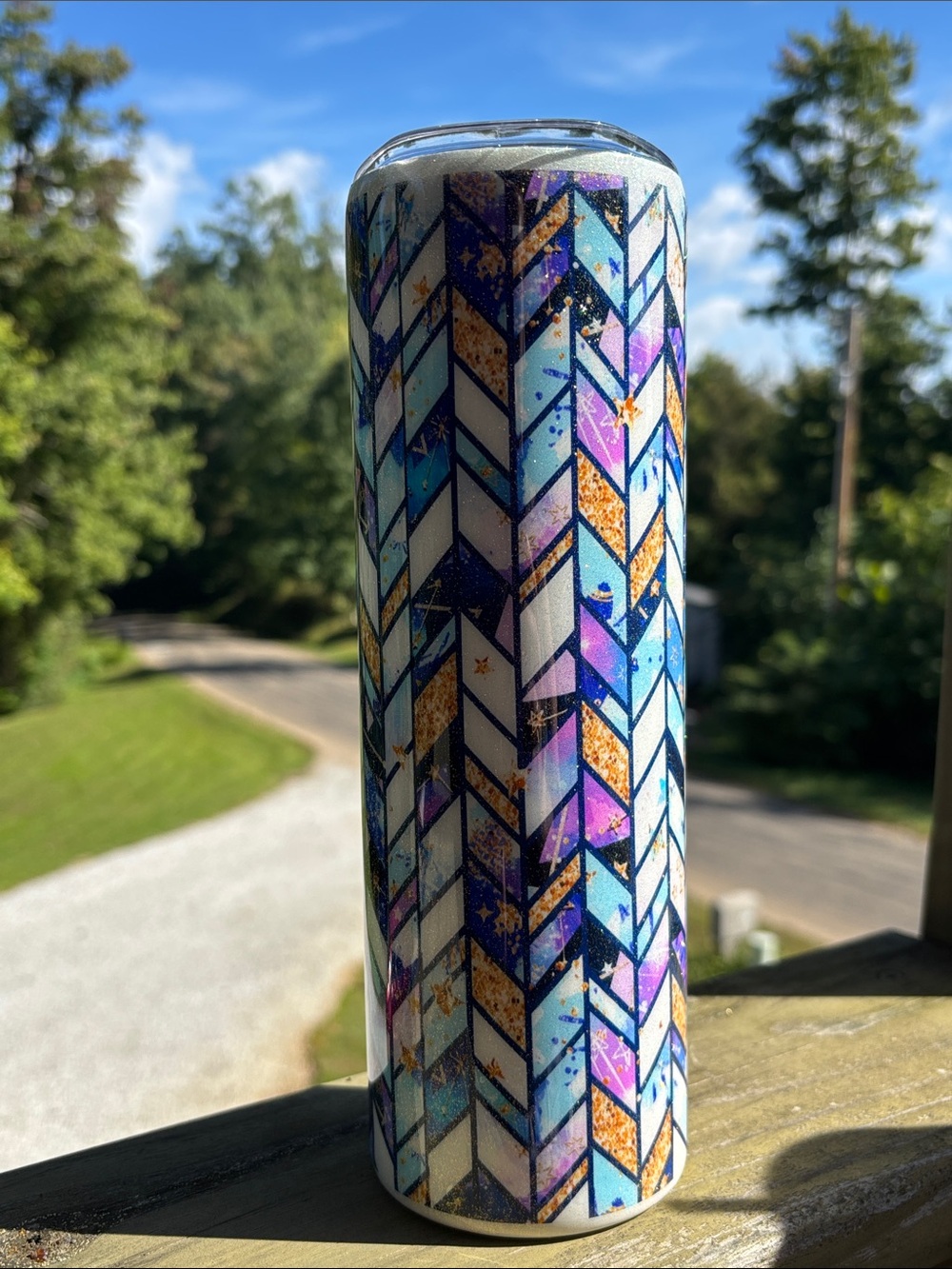 Decorative Chevron Galaxy Epoxy Tumbler - Multi-Color 30oz Skinny